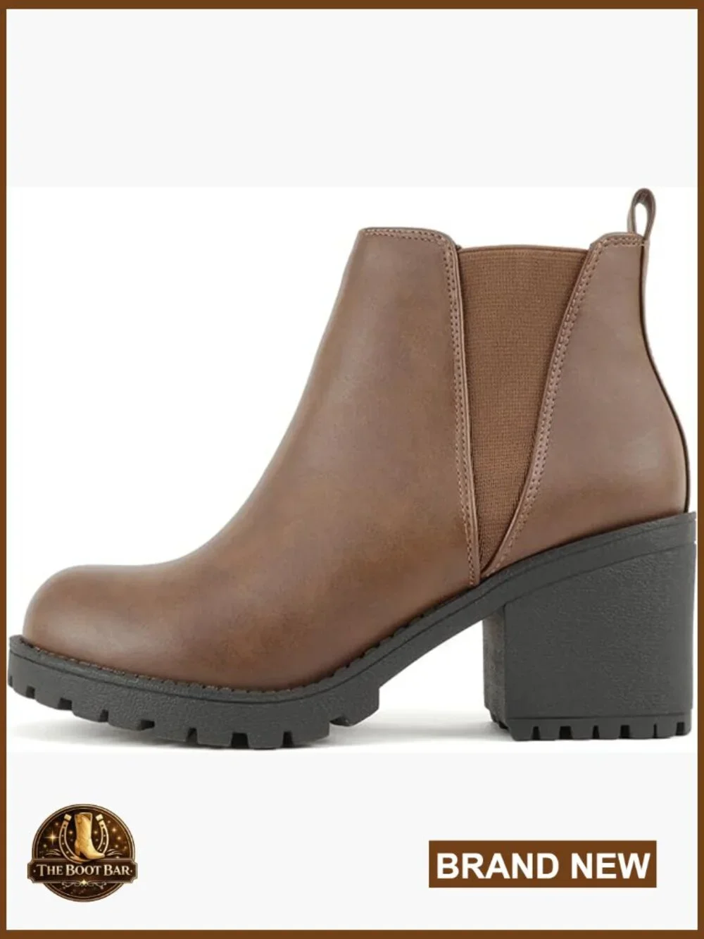 Women's Lug Sole Mid Heel Ankle Booties with Elastic Gore